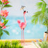 Metal Flamingo Garden Statue with Black Stripe Umbrella