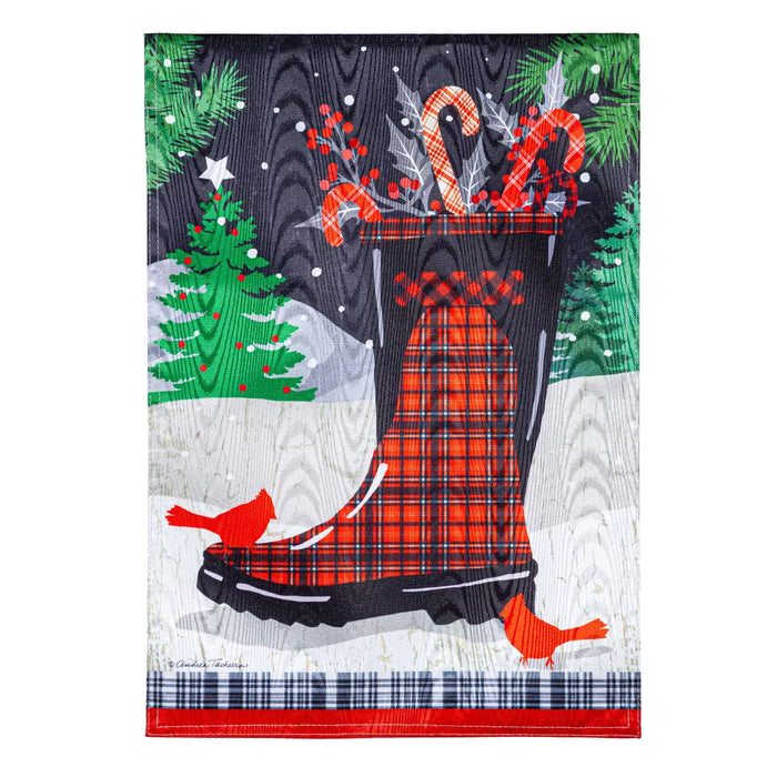 Holiday Plaid Boots Moire Garden Flag
