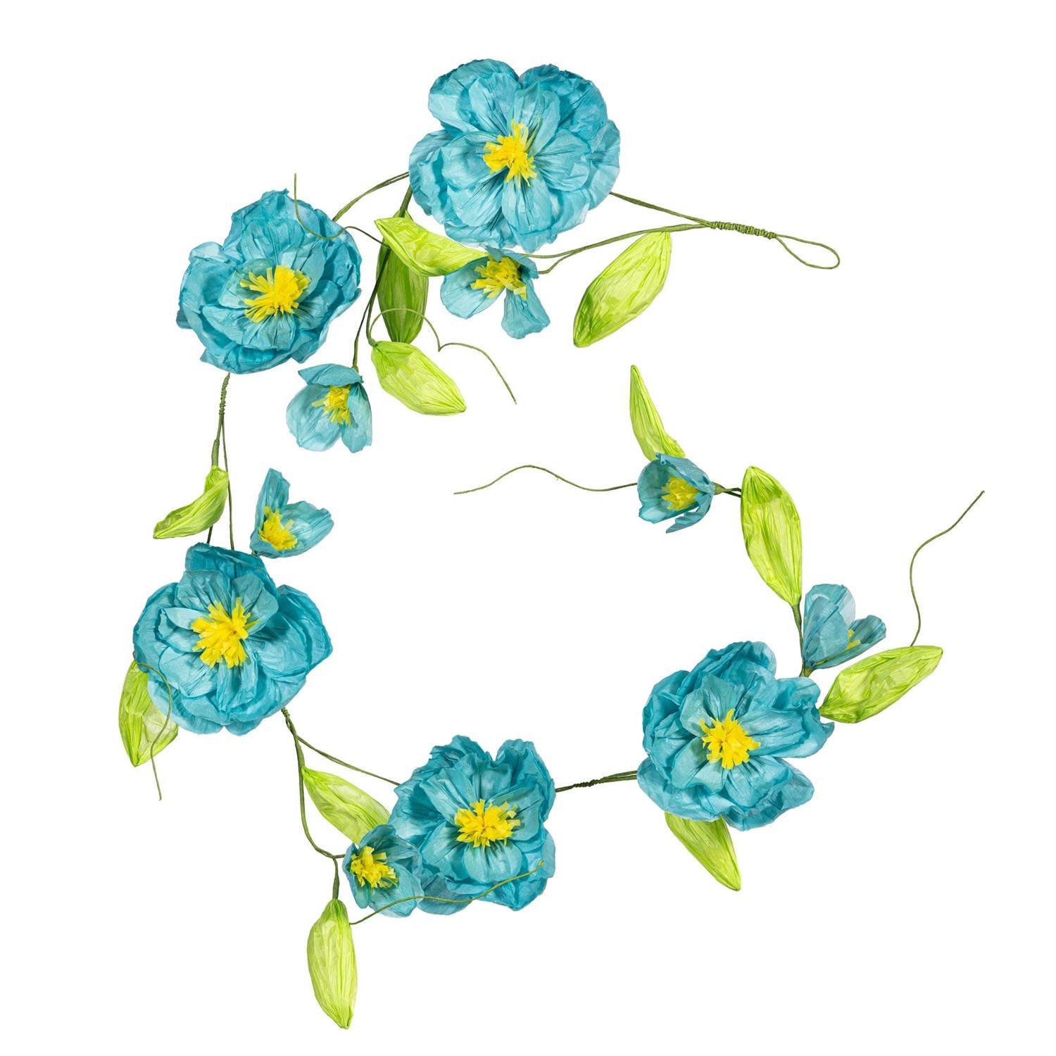 What She Shed Hanging Decor, Blue Flower Paper Garland 65"L