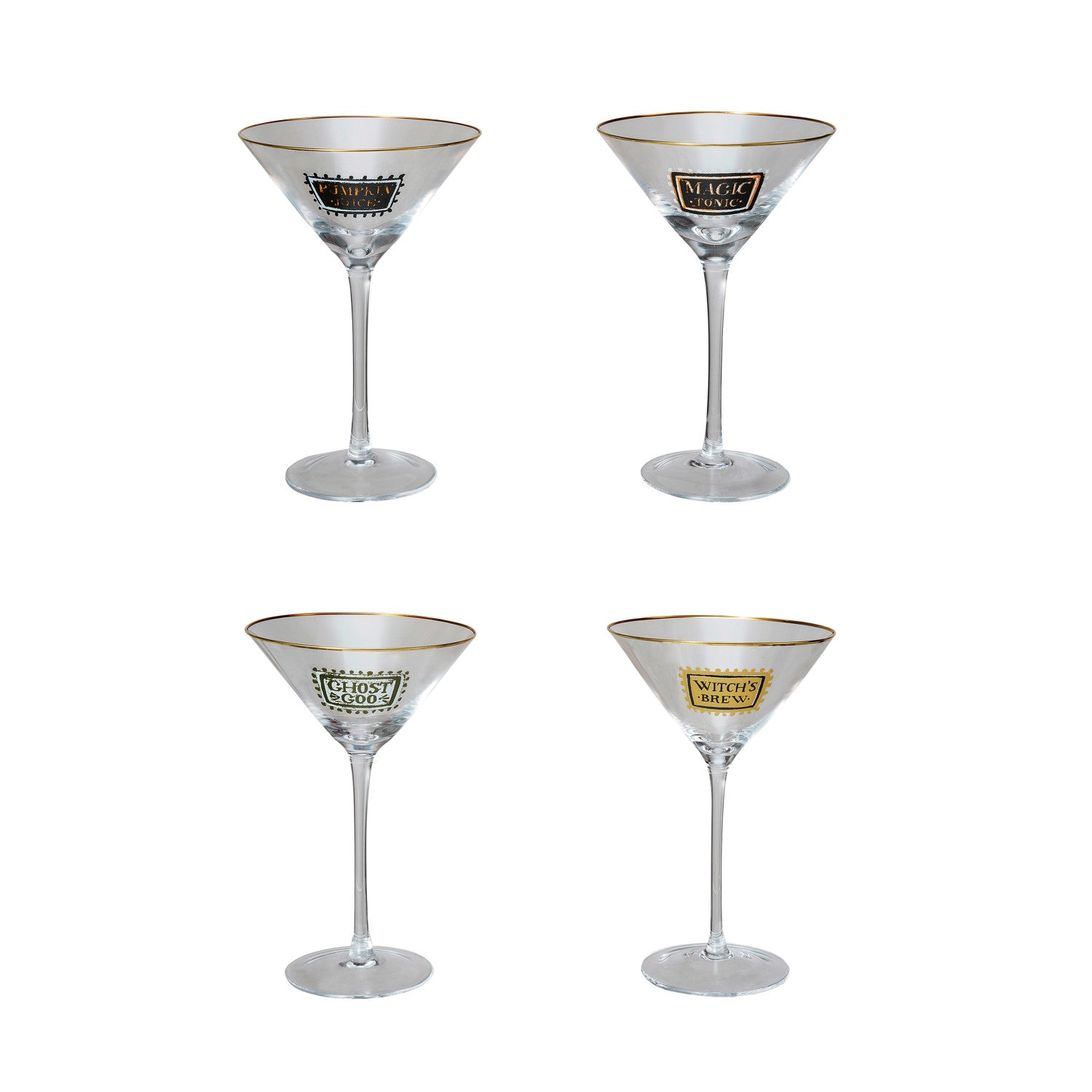 Halloween Sayings, 4 Styles 10 oz. Martini Glass w/ Gold Rim - A. Dodson's