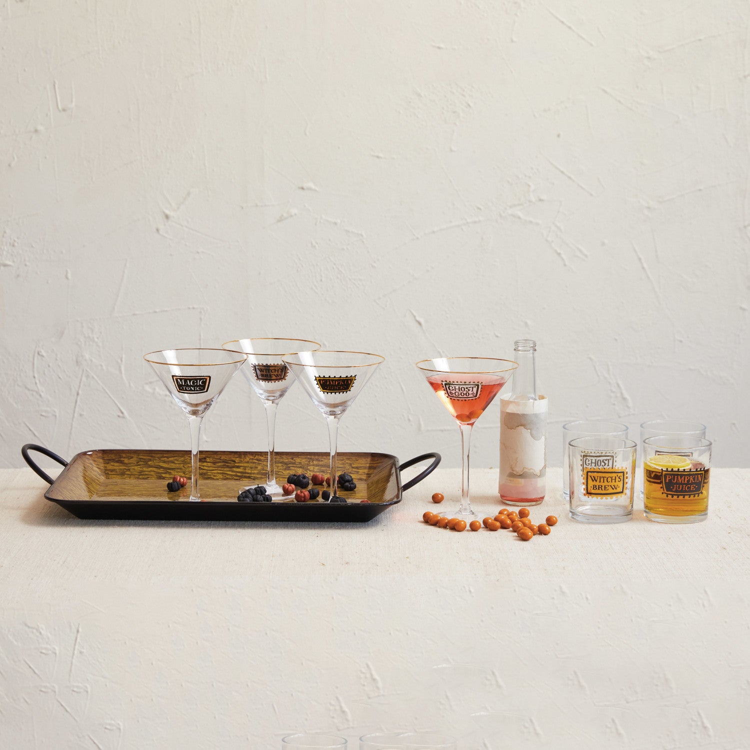 Halloween Sayings, 4 Styles 10 oz. Martini Glass w/ Gold Rim - A. Dodson's