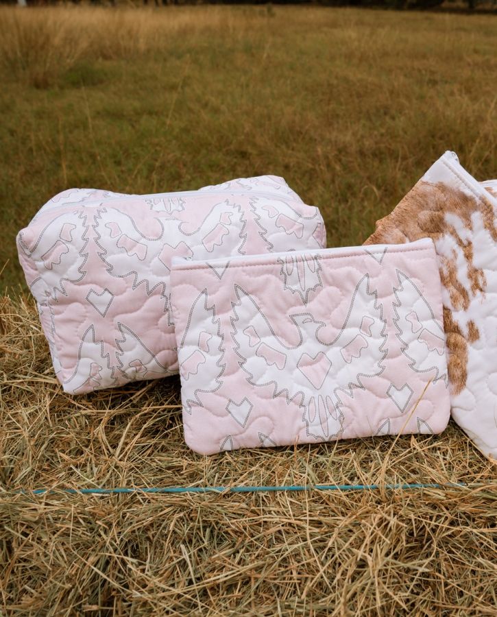 Firebird White on Pink Large Makeup Bag Quilted By Ida Mae