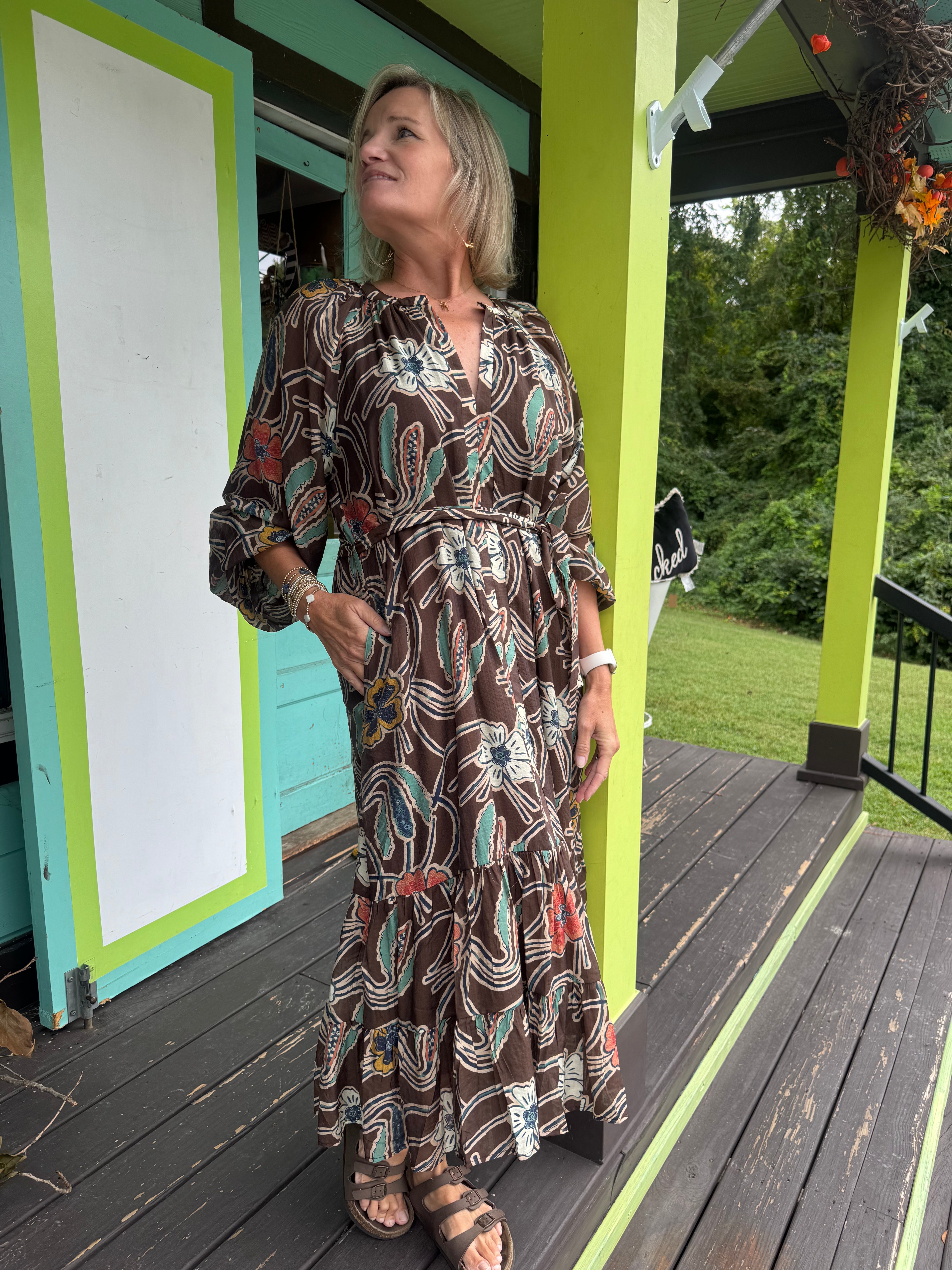 Odette THML Woven Print Dress– Brown