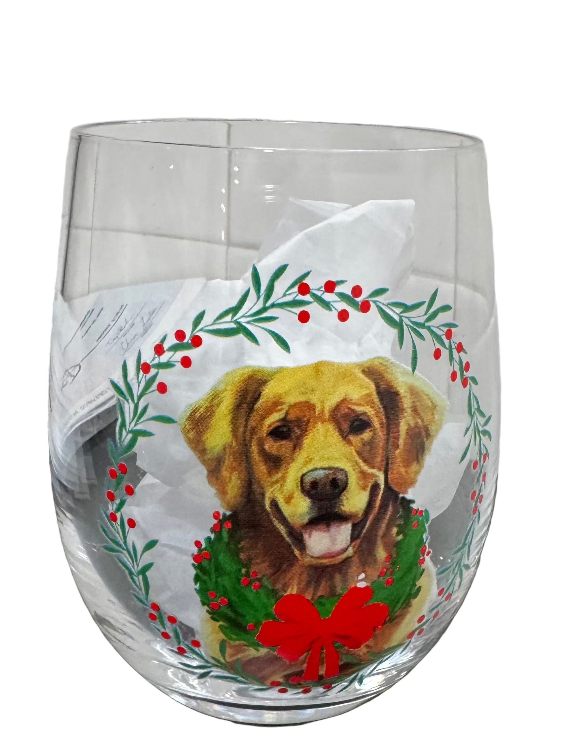Stemless Wine Glass, Christmas Dog, 17oz, Gift Box