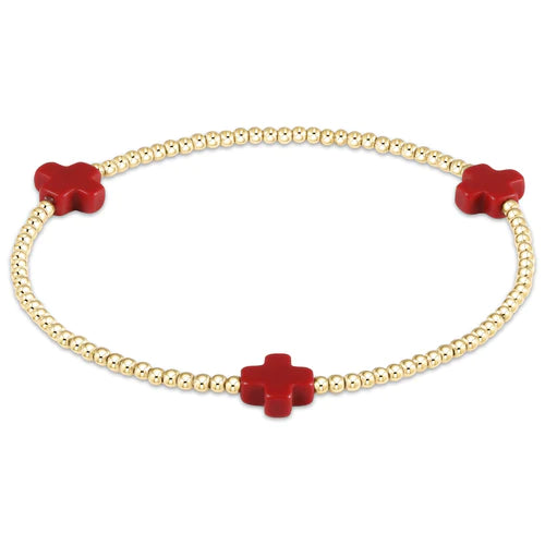 signature cross gold pattern 2mm bead bracelet - red by enewton