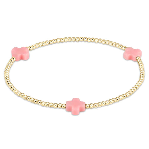 signature cross gold pattern 2mm bead bracelet - pink by enewton