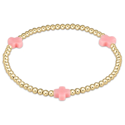 signature cross gold pattern 3mm bead bracelet - pink by enewton