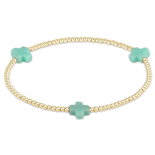 signature cross gold pattern 2mm bead bracelet - mint by enewton