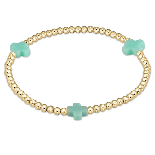 egirl signature cross gold pattern 3mm bead bracelet - mint by enewton