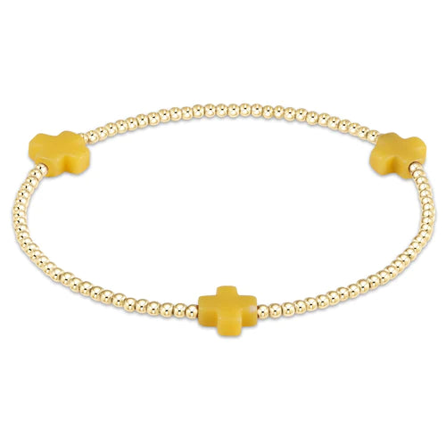 signature cross gold pattern 2mm bead bracelet - canary by enewton