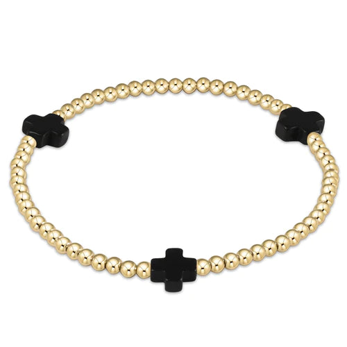 enewton extends signature cross gold pattern 3mm bead bracelet - onyx by enewton