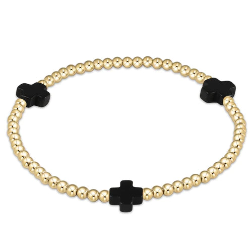 signature cross gold pattern 3mm bead bracelet - onyx by enewton