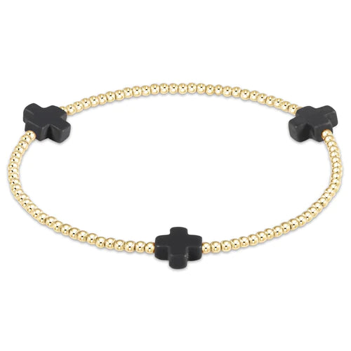 signature cross gold pattern 2mm bead bracelet - onyx by enewton