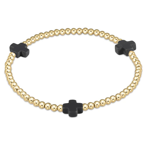 enewton extends signature cross gold pattern 3mm bead bracelet - charcoal by enewton