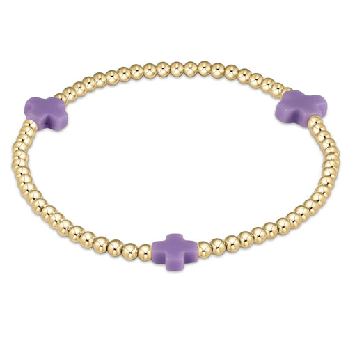 egirl signature cross gold pattern 3mm bead bracelet - purple by enewton
