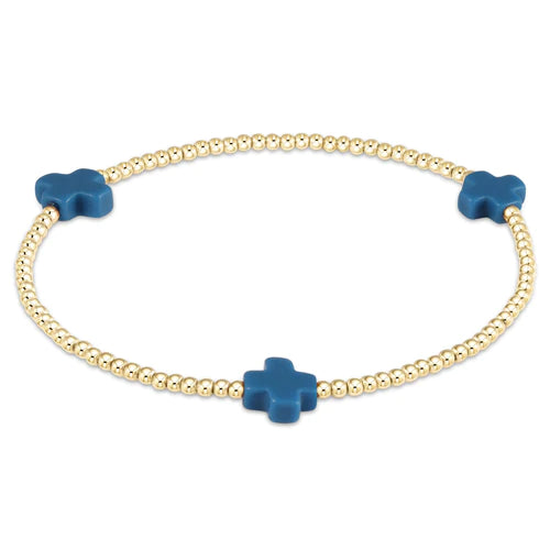 signature cross gold pattern 2mm bead bracelet - cobalt by enewton