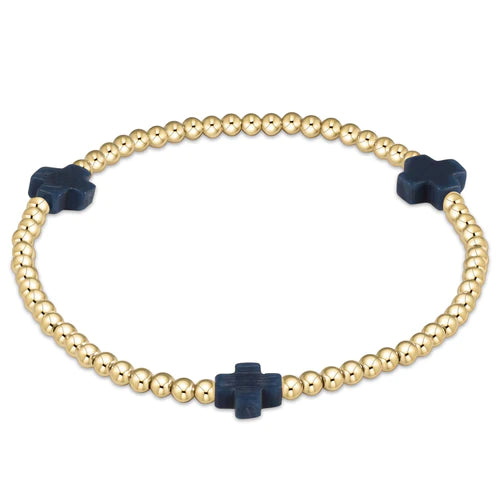 enewton extends signature cross gold pattern 3mm bead bracelet - navy by enewton