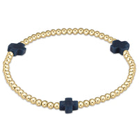 egirl signature cross gold pattern 3mm bead bracelet - navy by enewton