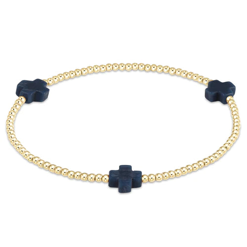 signature cross gold pattern 2mm bead bracelet - navy by enewton
