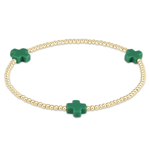 signature cross gold pattern 2mm bead bracelet - emerald by enewton