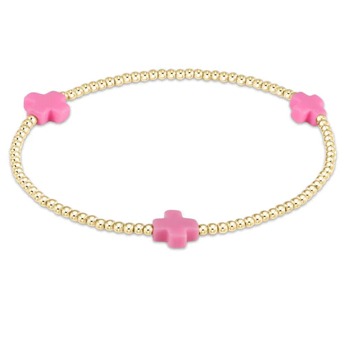 signature cross gold pattern 2mm bead bracelet - bright pink by enewton