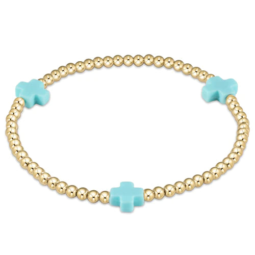 enewton extends signature cross gold pattern 3mm bead bracelet - turquoise by enewton