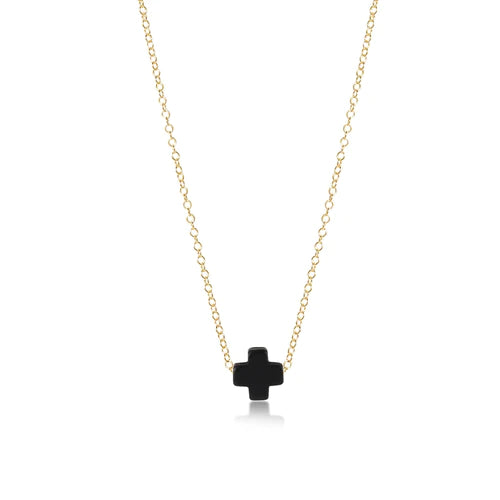 16" necklace gold - signature cross - onyx by enewton