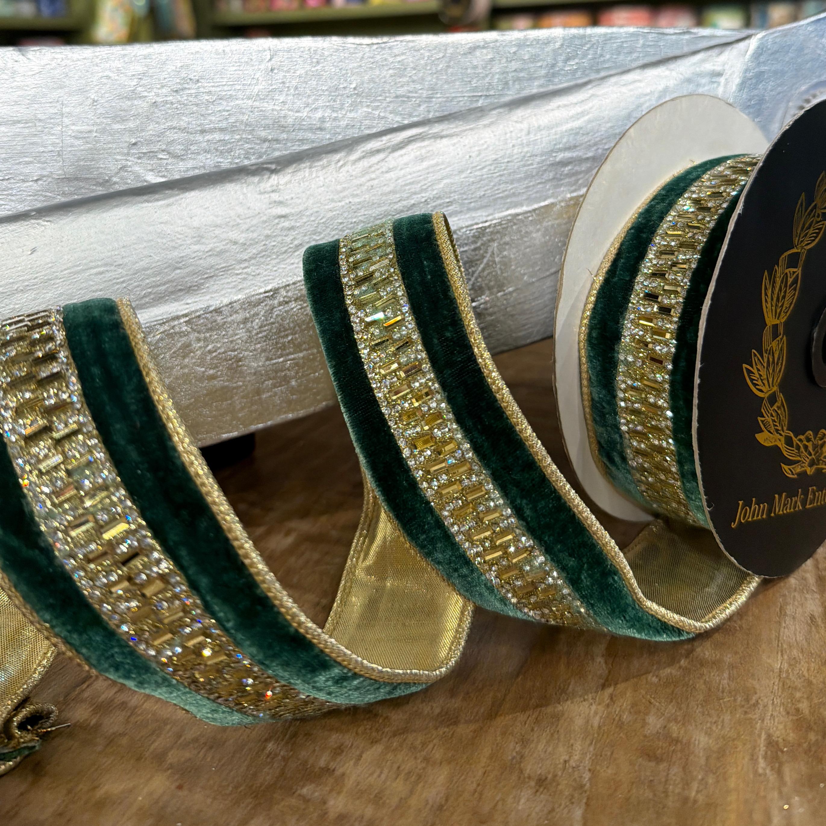 John Mark Green Velvet Jeweled Center Wired Ribbon - 1.5" x 5 yd