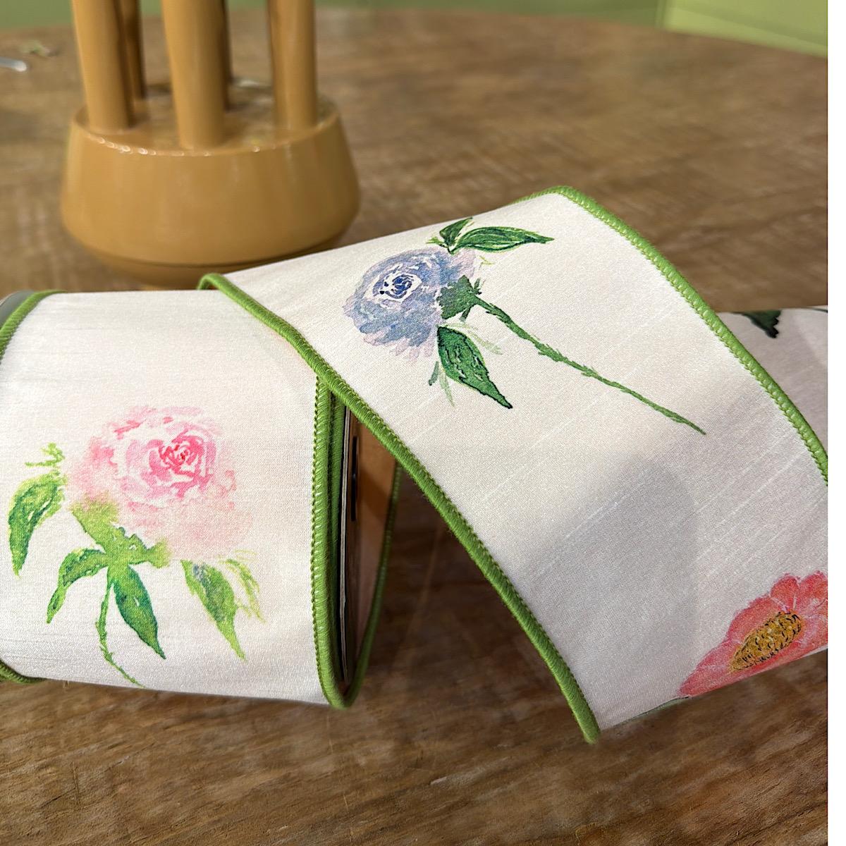 John Mark Floral Signature Print Wired Ribbon - 4" x 10 yd
