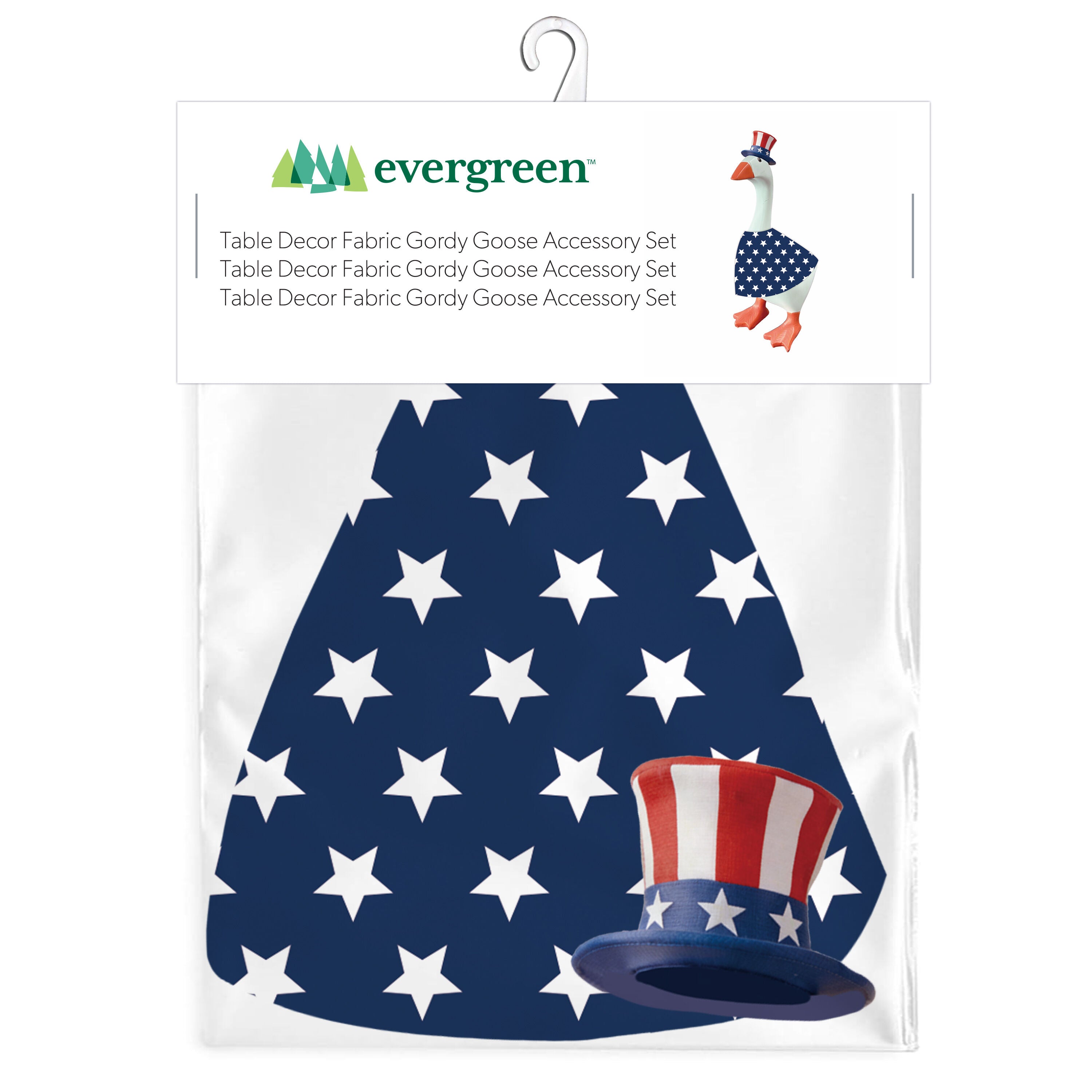 Tabletop fabric Gordy goose wearing the Patriotic accessory set - alternate view