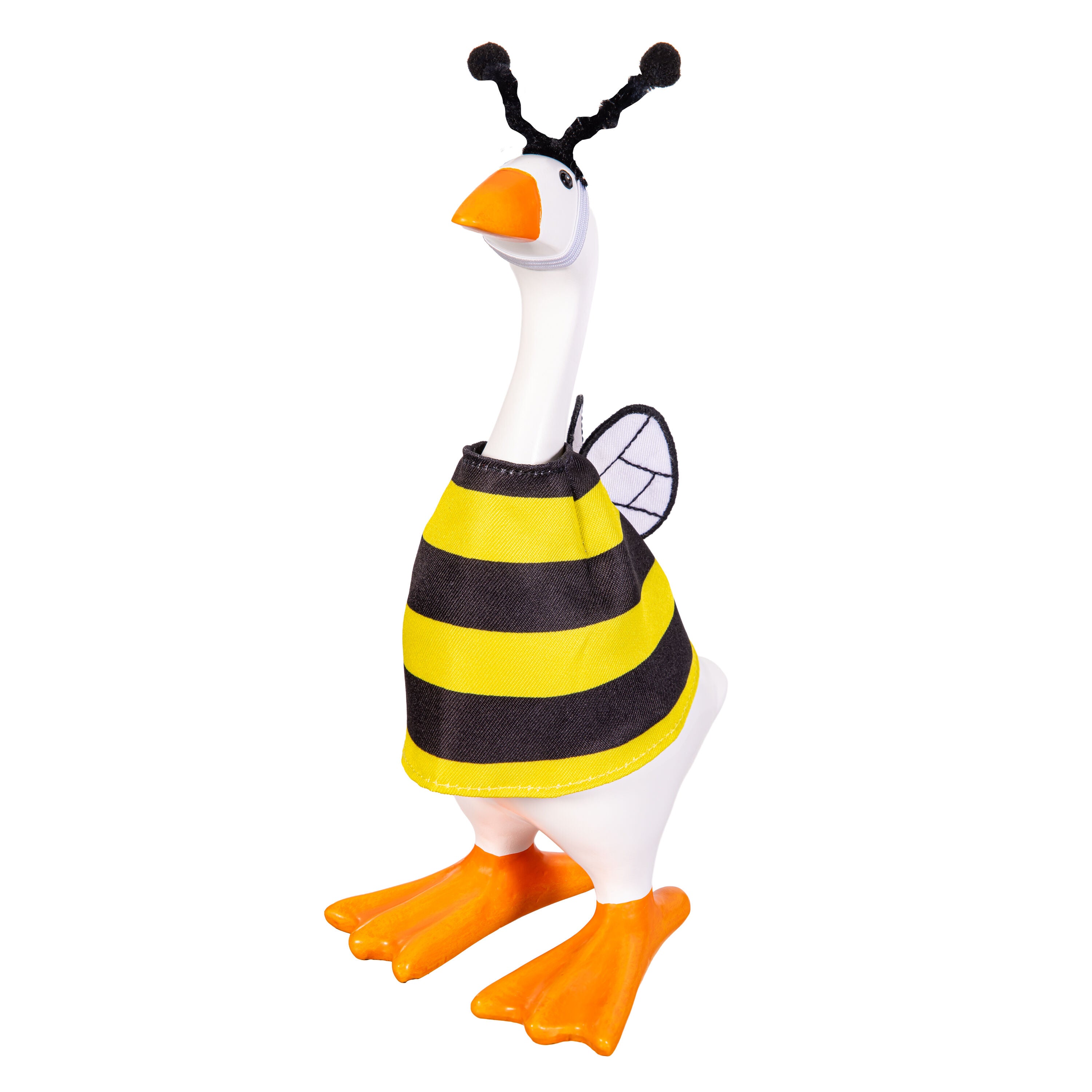 Tabletop fabric Gordy goose wearing the Bee accessory set - alternate view