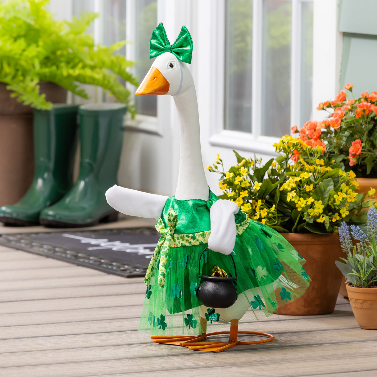 Giddy the Goose St. Patrick's Day Dress Lawn Goose Outfit | Evergreen Enterprises TDCPYGS26