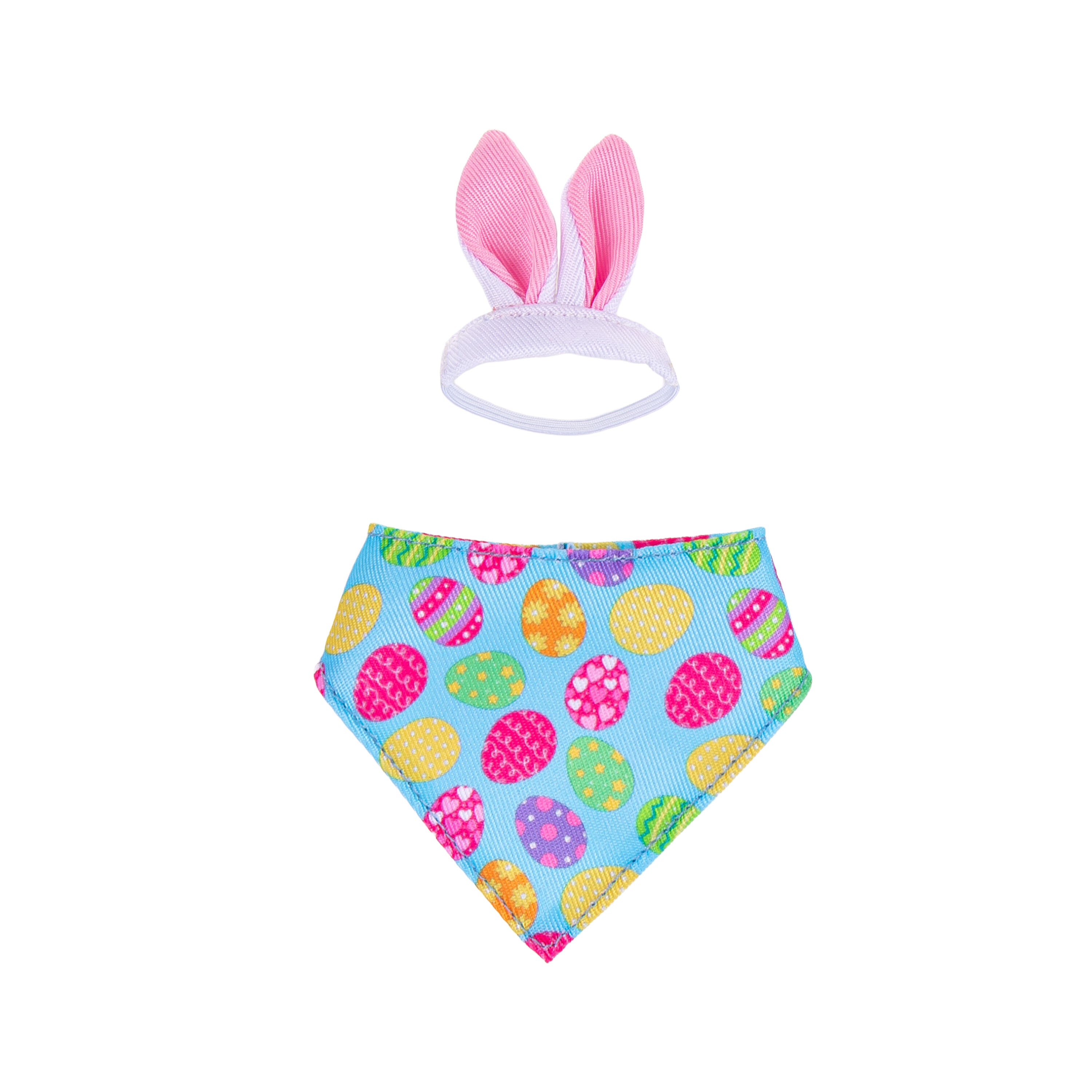 Tabletop fabric Gordy goose wearing the Easter Bunny accessory set - alternate view