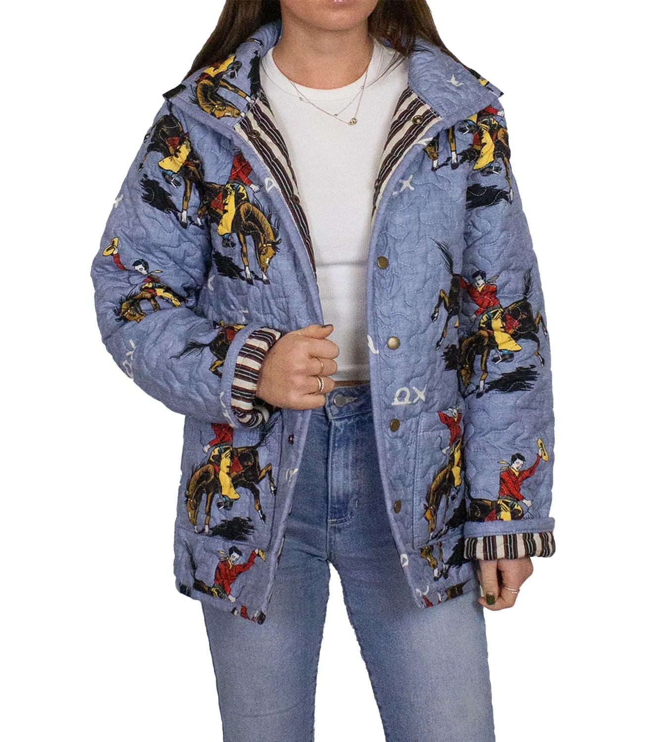 Ida Mae Lazy J Chambray Quilted Snap Jacket