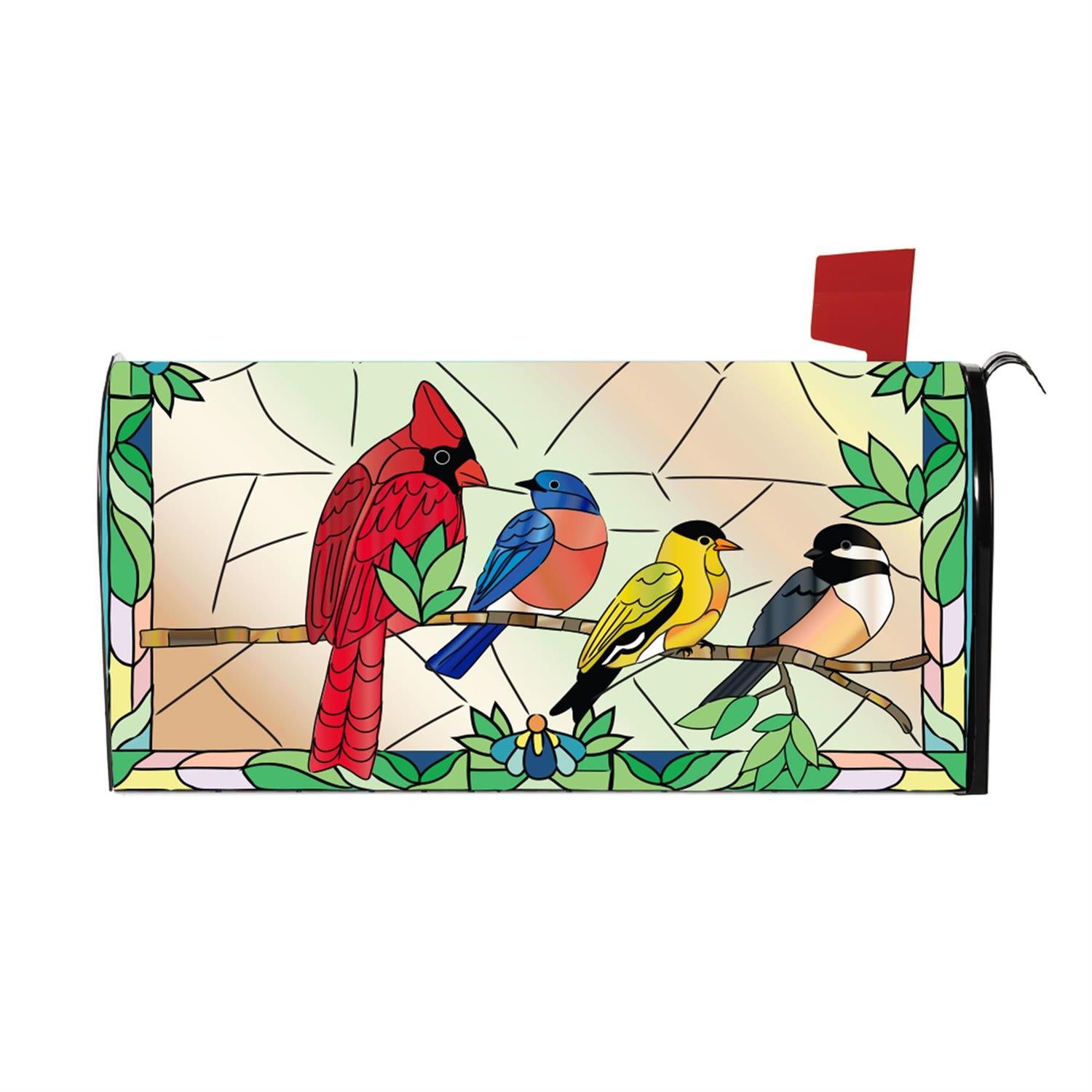 Stained Glass Songbirds Mailbox Cover by Evergreen