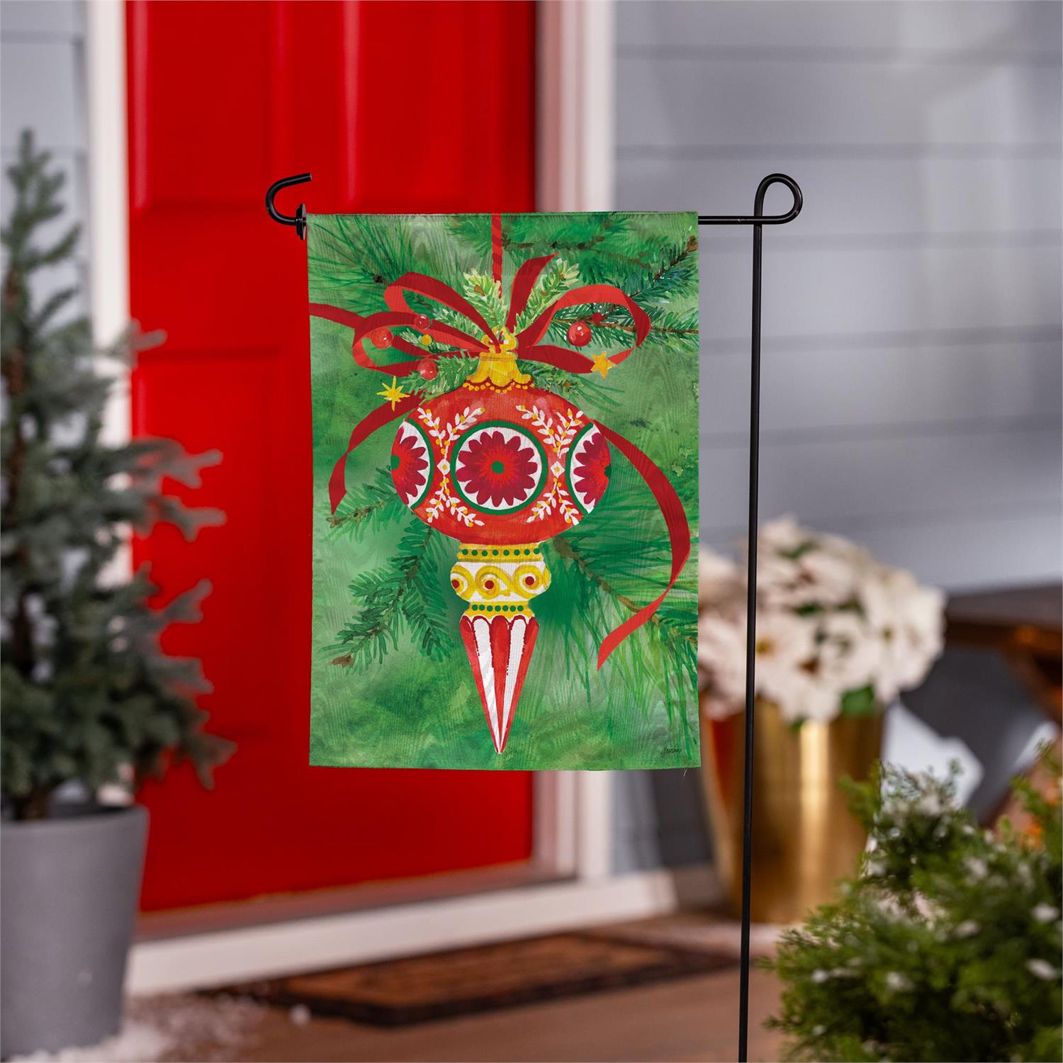 Elegant Red Moire Garden Flag