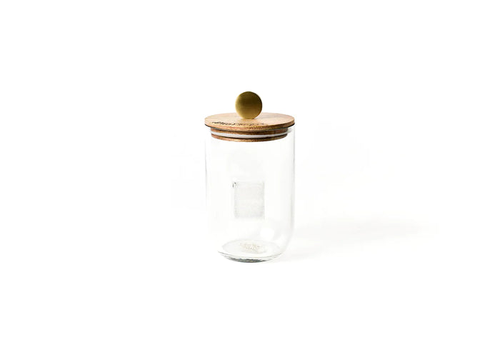 HAPPY EVERYTHING SMALL MINI WOODEN LID GLASS JAR