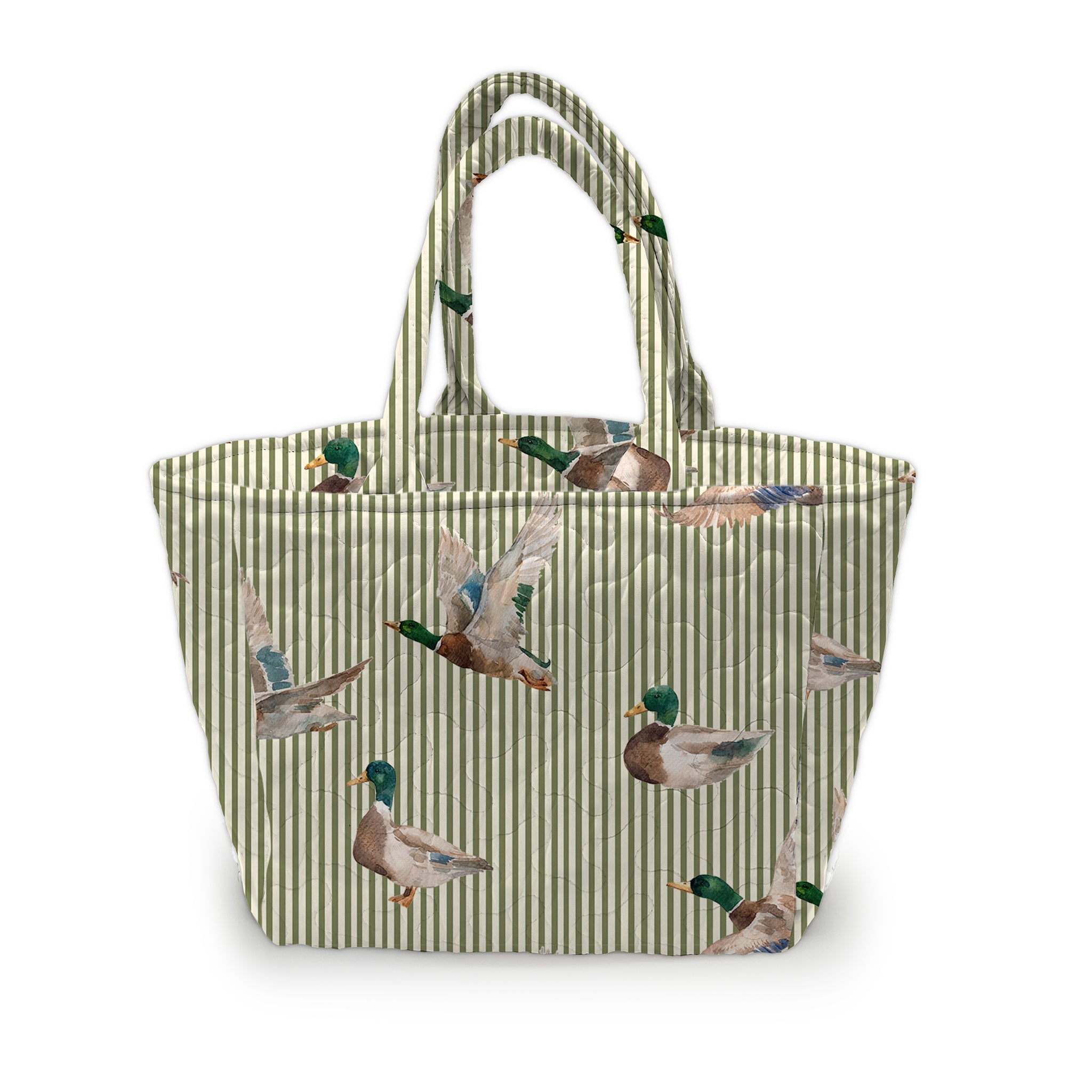 Ida Mae Mallory Ducks Olive Linen Quilted Handbag