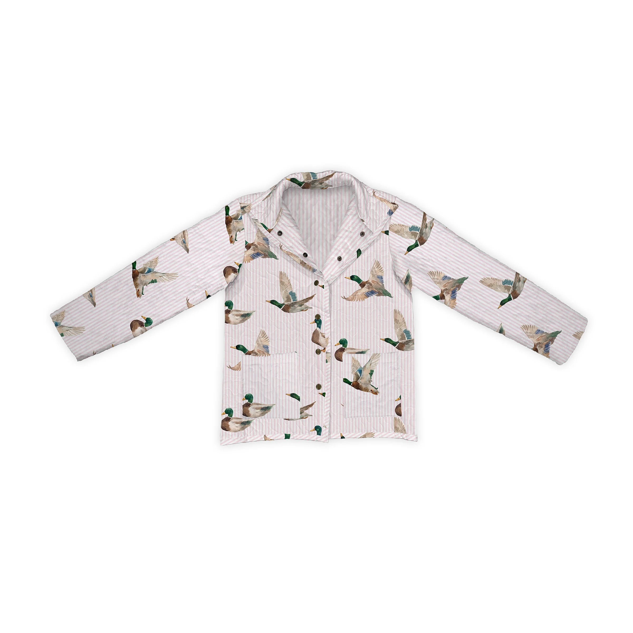 Ida Mae Mallory Ducks Pink Quilted Snap Jacket