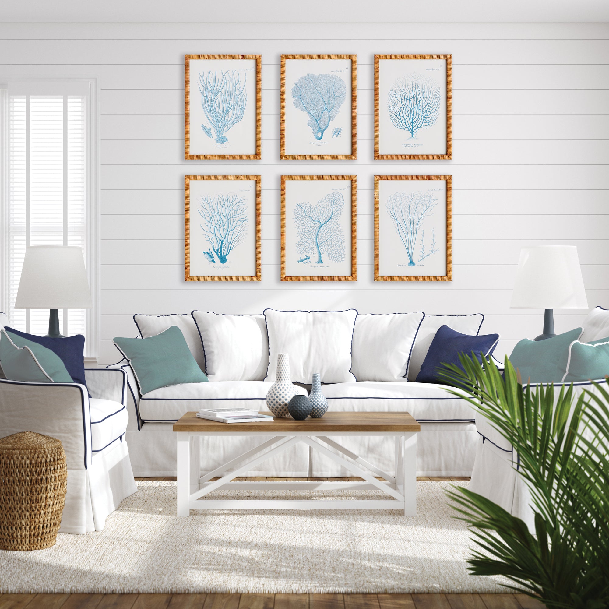 Sea Fan And Coral Study In Blue, Set Of 6 - View 3