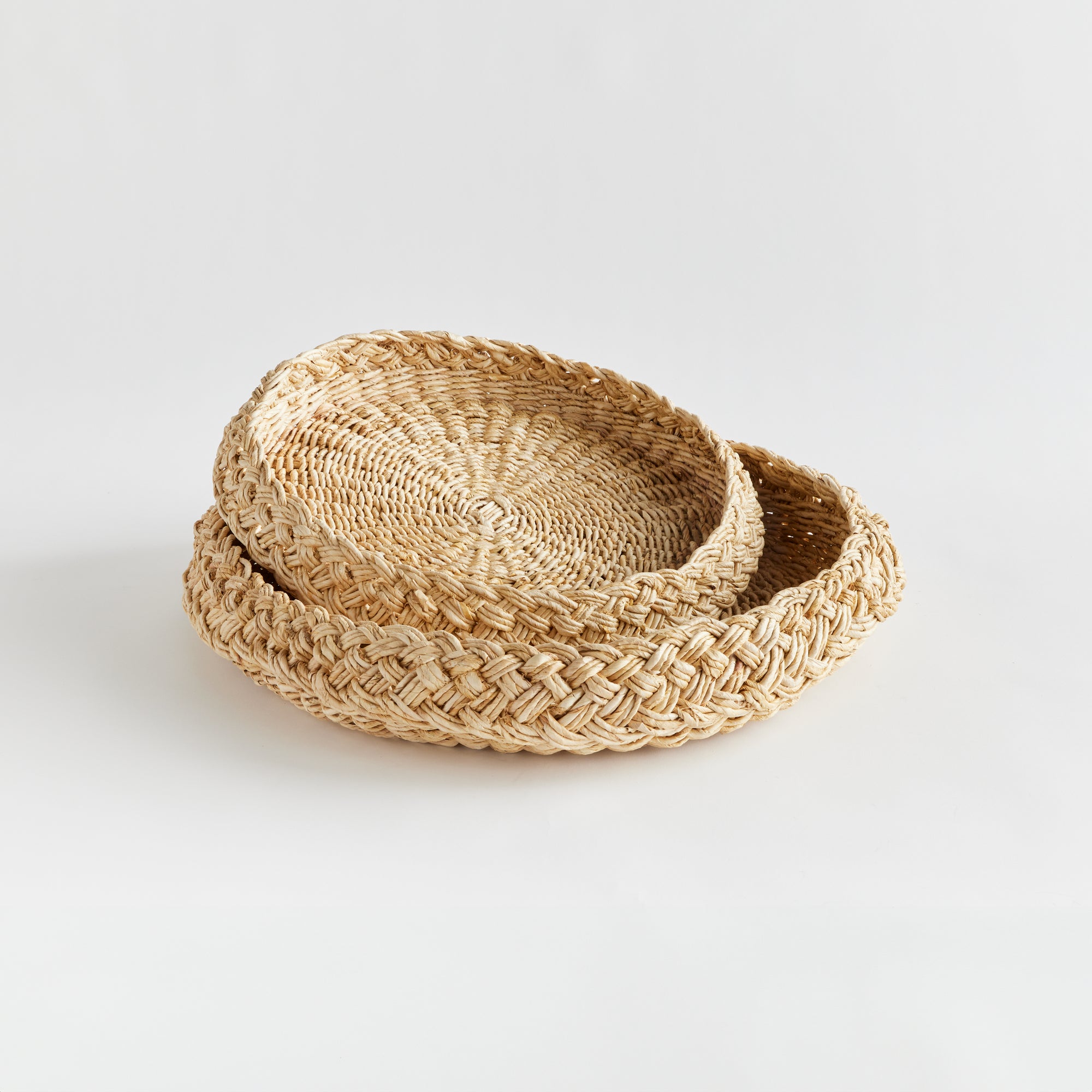 ABACA FRENCH BRAIDED ROUND TRAYS, SET OF 2 - view 2