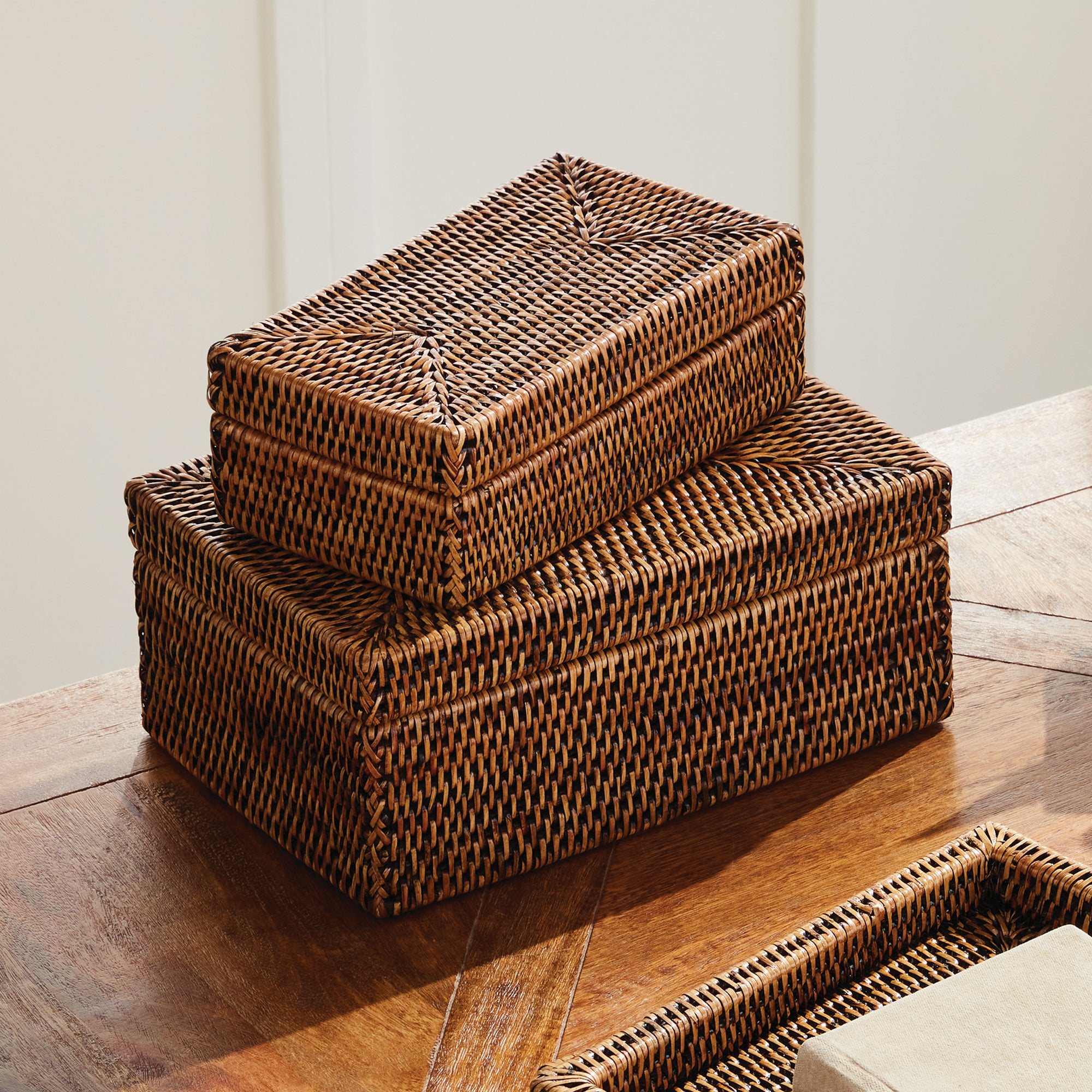 Burma Rattan Rectangular Lidded Boxes, Set Of 2 - View 4