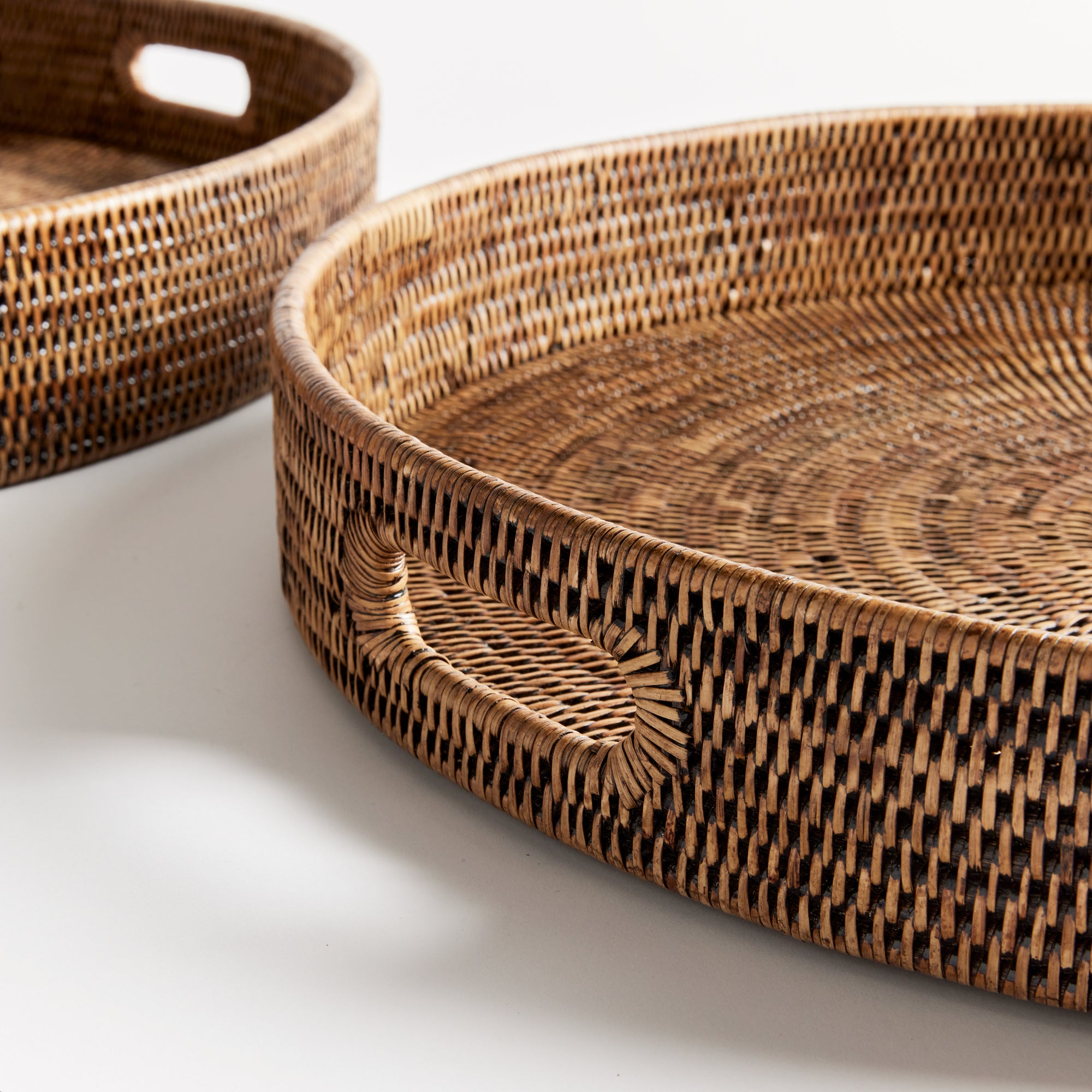 Burma Rattan Round Ottoman Trays Large, Set Of 2 - View 3
