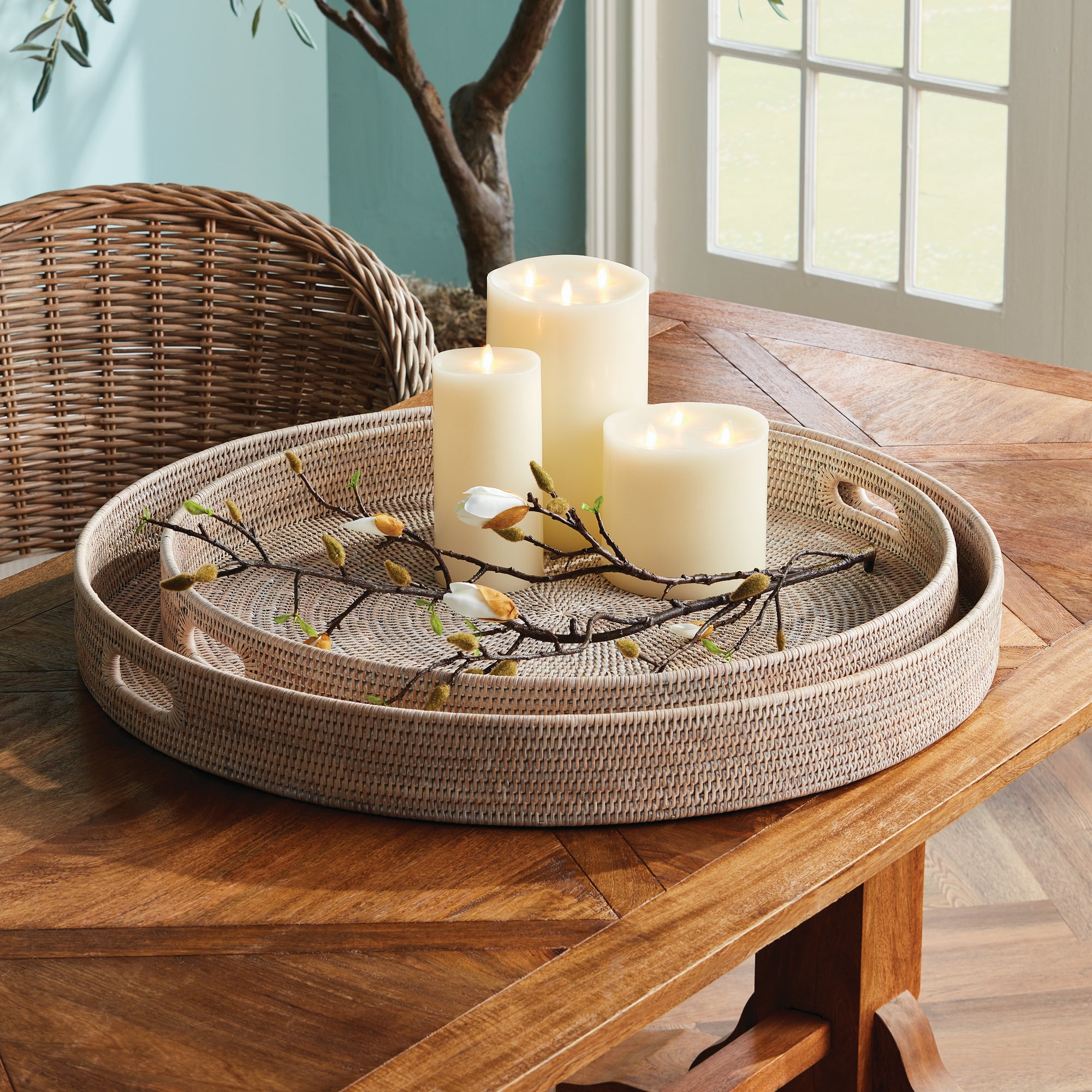 Burma Rattan Round Ottoman Trays Large, Set Of 2 - View 5