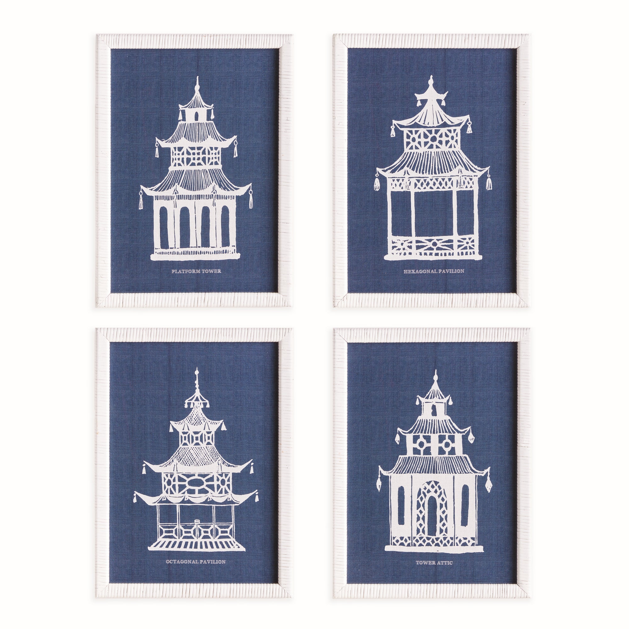 Traditional Pagoda Study, Set Of 4