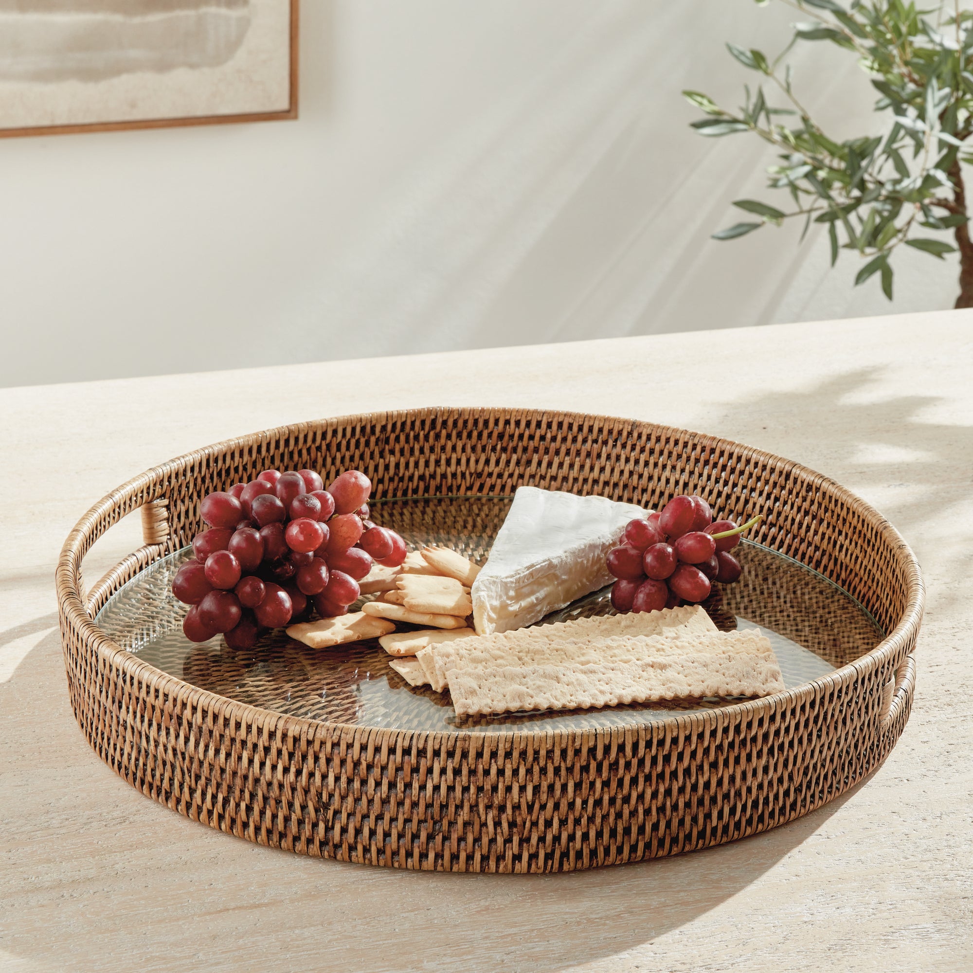 BURMA RATTAN ROUND SERVING TRAY LARGE - view 5