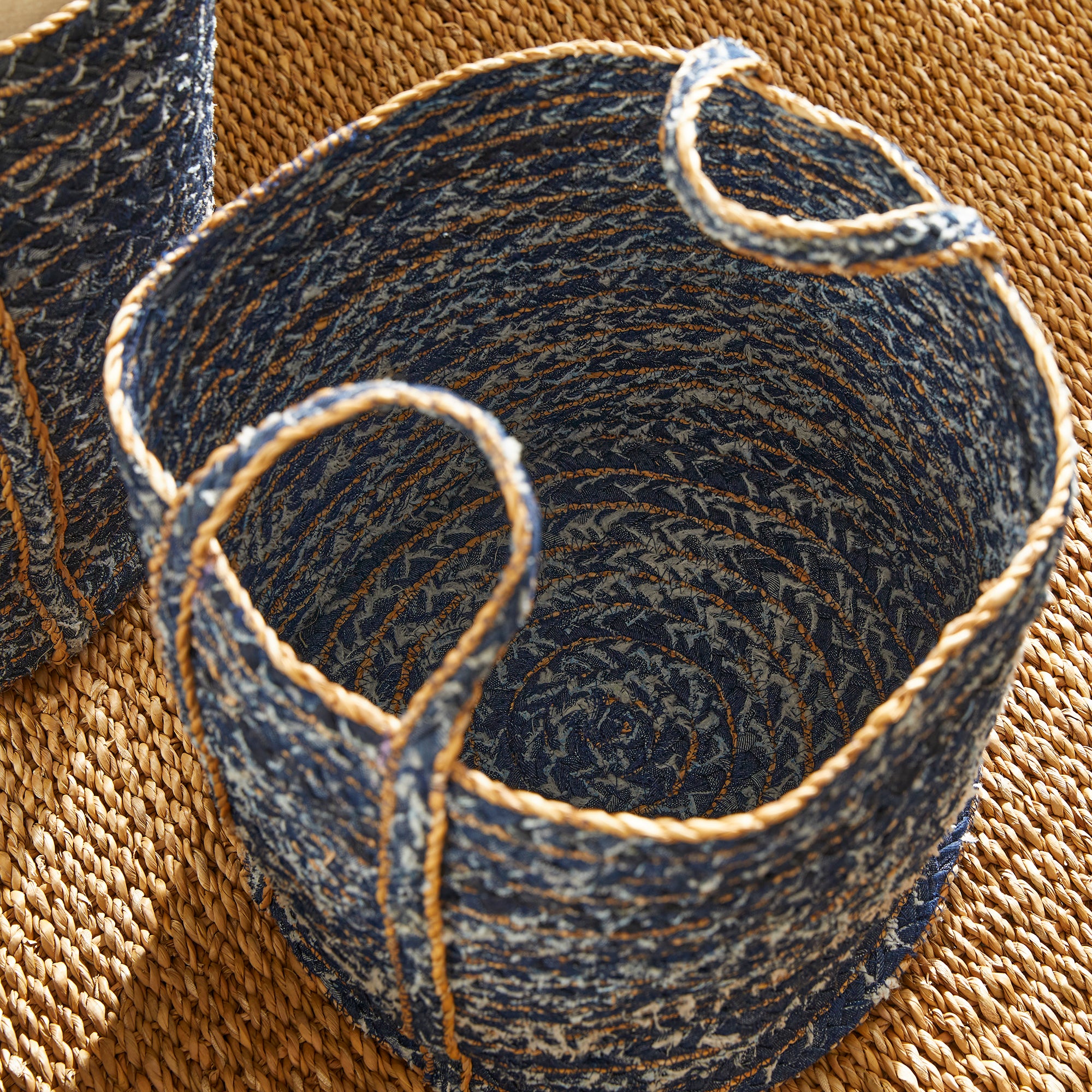 Denim Round Baskets, Set Of 3 - View 9