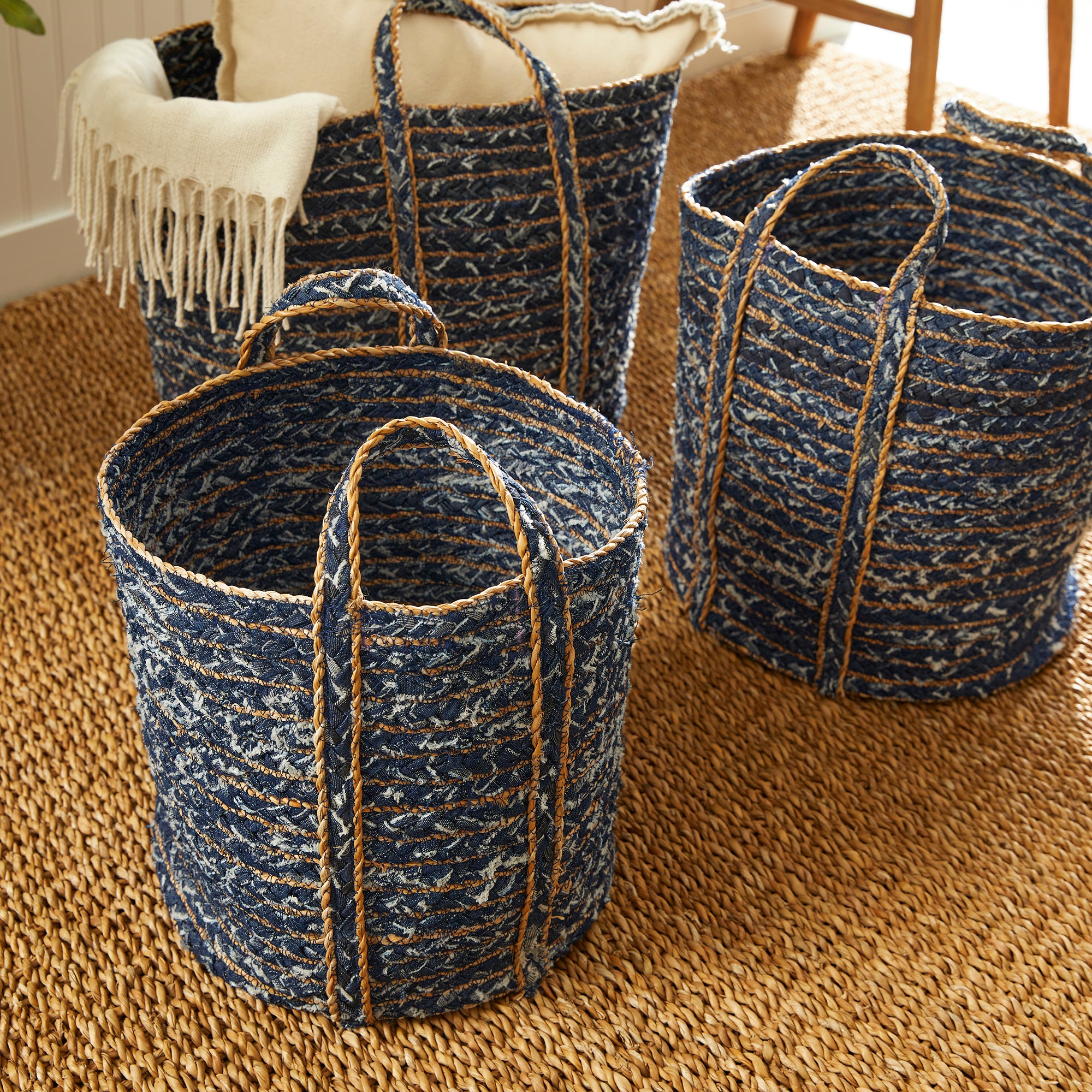 Denim Round Baskets, Set Of 3 - View 11