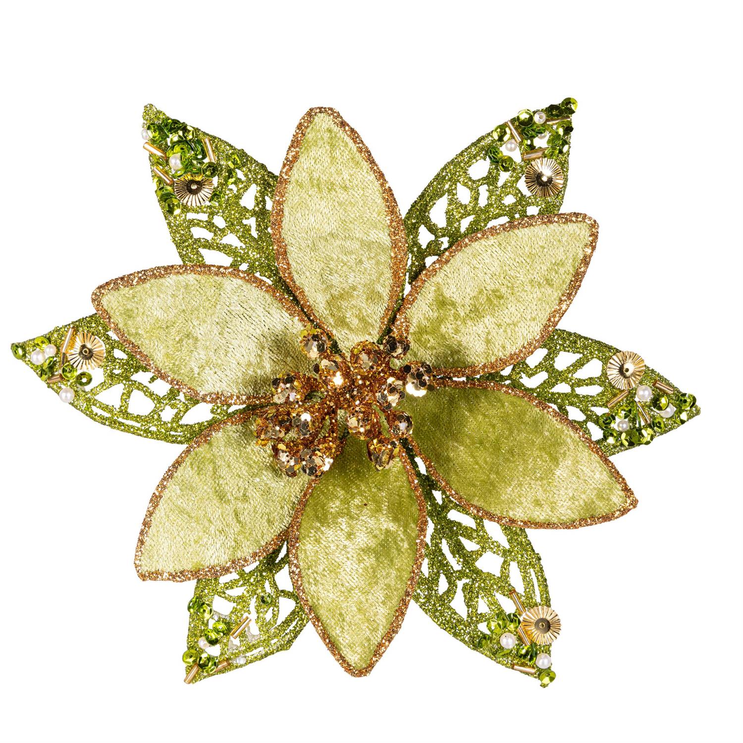 Shades of Emerald Fabric Flower Tee Clip Ornament