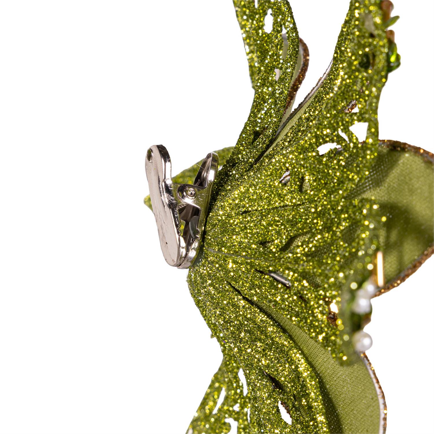 Shades of Emerald Fabric Flower Tee Clip Ornament